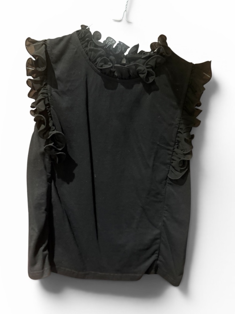 Black Ruffle-Trim Sleeveless Top
